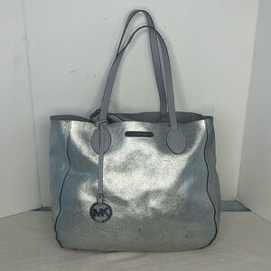 Michael Kors Mae Tote Oversized Reversible Bag Silver/light grey  Purse Wristlet